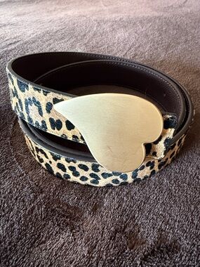 Leopard Print  Belt with Gold Heart Buckle